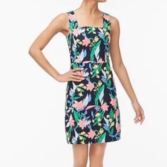 J. Crew Floral Tea Navy Sheath Basket Weave Dress 2 - Picture 6 of 6